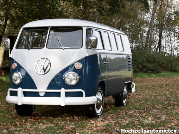 blauwe Volkswagen spijlbus